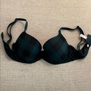 Victoria's Secret Plaid T-Shirt Bra in Dark Green and Black